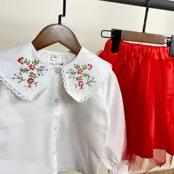 شومیز یقه ب ب گلدوزی دخترانه