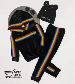 هودی شلوار مخمل اسپرت مدل رنگین کمان