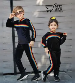 هودی شلوار مخمل اسپرت مدل رنگین کمان