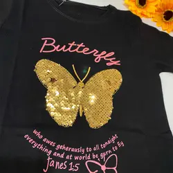 تیشرت مشکی دخترانه طرح پروانه پولکی