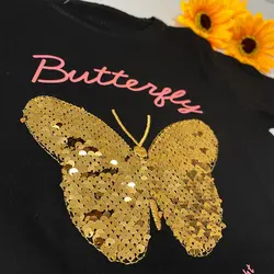 تیشرت مشکی دخترانه طرح پروانه پولکی