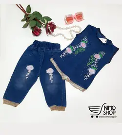 تاپ شلوارک لی دخترانه طرح گل