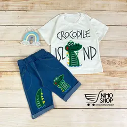 ست تیشرت و شلوارک جین مدل کروکدیل