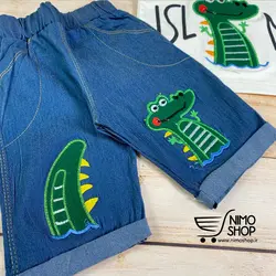 ست تیشرت و شلوارک جین مدل کروکدیل