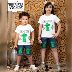 ست تیشرت و شلوارک جین مدل کروکدیل