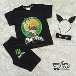 ست گربه سیاه ( تیشرت شلوارک، تل گربه ای و نقاب)