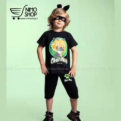 ست گربه سیاه ( تیشرت شلوارک، تل گربه ای و نقاب)