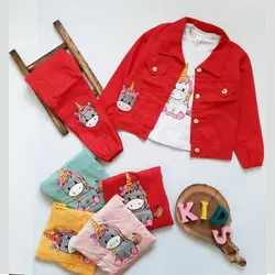 سه تیکه کتان دخترانه مدل یونیکورن