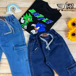 شلوار لی پسرانه (کمر کش) مدل شش جیب