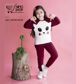 بلوز شلوار دخترانه پولیشی گلدوزی گربه | NIMOshop