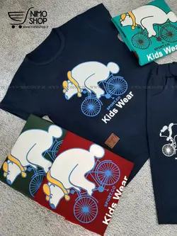 تیشرت شلوارک مدل خرس دوچرخه سوار مناسب 6 تا ۹ سال | NIMOshop