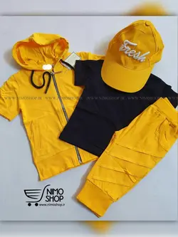 ست ۴ تیکه اسپورت دختر و پسر رنگ زرد مناسب ۱ تا 2 سال | NIMOshop
