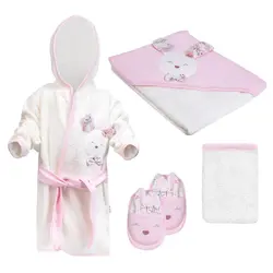 سرویس حوله نوزادی گایه به به gaye bebe طرح خرگوش صورتی