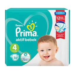 پوشک پریما پمپرز ترک سایز ۴ بسته ۳۲ تایی pampers prima