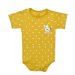 زیردکمه آستین کوتاه نوزادی ارغوان مدل گل و خرگوش