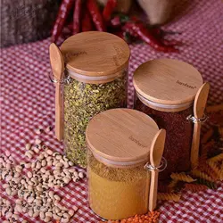 بانکه قاشق دار درب بامبو بسته 4 عددی