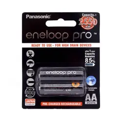 باتری قلمی قابل شارژ پاناسونیک مدل eneloop Pro با ظرفیت 2550 میلی آمپر ساعت بسته‌ ۲ عددی