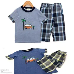 تیشرت شلوارک چهارخانه سفر به نخلستان روشن