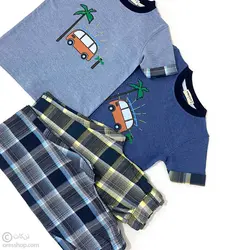 تیشرت شلوارک چهارخانه سفر به نخلستان روشن