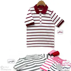 تیشرت یقه دار راه راه صورتی