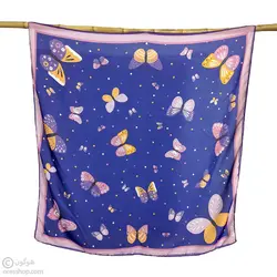 روسری کرپ حریر دخترانه پروانه سرمه ای