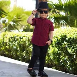 پیراهن پسرانه یقه ایستاده آستین کوتاه