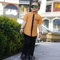 پیراهن پسرانه یقه ایستاده آستین کوتاه