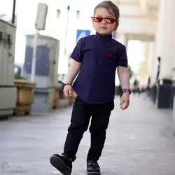 پیراهن پسرانه یقه ایستاده آستین کوتاه