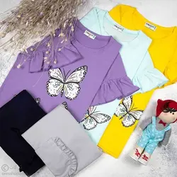 تیشرت شلوار دخترانه پروانه زرد