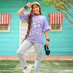 تیشرت شلوار دخترانه پروانه زرد