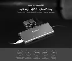 هاب Type-C آلومینیومی با خروجی شبکه ORICO CLH-W2 - اوریکو ایران