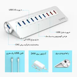 هاب 10 پورت فلزی USB 3.0 با 3 پورت شارژ ORICO M3H73P