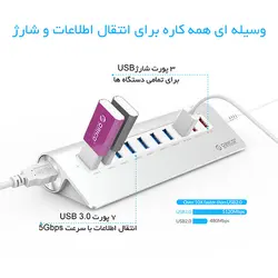 هاب 10 پورت فلزی USB 3.0 با 3 پورت شارژ ORICO M3H73P