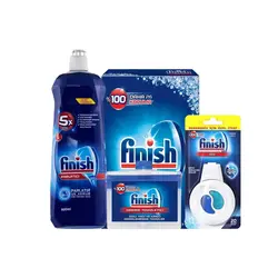 پکیج مکمل های ماشین ظرفشویی(نمک، مایع جلا دهنده، جرم گیر و بوگیر) فینیش Finish