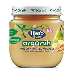 پوره ارگانیک موز گلابی با غلات جو دو سر هرو بیبی Hero Baby