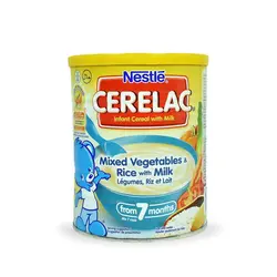 سرلاک مخلوط سبزیجات و برنج به همراه شیر 400 گرمی نستله Nestle Cerelac