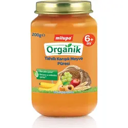 پوره ارگانیک مخلوط میوه و گندم میلوپا milupa(موز,زردآلو,انگور ,سیب)