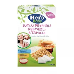 غذای کمکی هشت غله همراه با پنیر و شیره انگور با شیر هرو بیبی Hero Baby