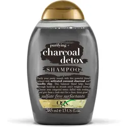 شامپو پاکسازی موی سر او جی ایکس OGX مدل زغال Charcoal detox حجم 385 میل | بدون سولفات، مناسب موی چرب، سم زدایی  OGX Purifying + Charcoal Detox Shampoo 385ml