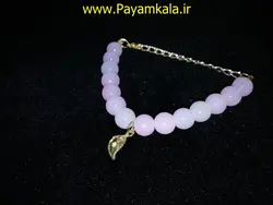دستبند سنگ مهره دار طرح 14 آویز دار طرح برگ رنگ صورتی رفروشگاه پیام کالا