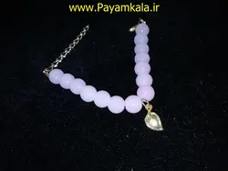 دستبند سنگ مهره دار طرح 14 آویز دار طرح برگ رنگ صورتی رفروشگاه پیام کالا