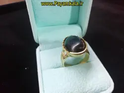 انگشتر برنجی با نگین سنگ طرح 03 حاشیه دار به رنگ مشکی در فروشگاه پیام کالا