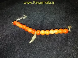 دستبند سنگ مهره دار طرح 13 آویز دار طرح بال رنگ نارنجی رفروشگاه پیام کالا