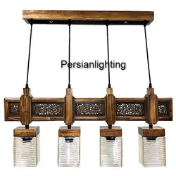 چراغ آویز چوبی چهار شعله خطی آروشا
