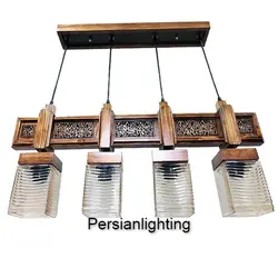 چراغ آویز چوبی چهار شعله خطی آروشا