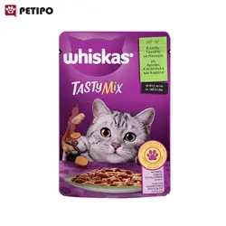 غذای پوچ گربه بالغ طعم میکس بره و بوقلمون ویسکاس (Whiskas Tasty Mix Lamb & Turkey In Gravy Pouch) وزن 85 گرم