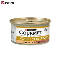 کنسرو گربه گورمه گلد با گوشت بوقلمون و اردک (Gourmet Gold Turkey-Duck) وزن 85 گرم