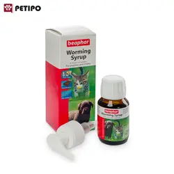 شربت ضد انگل بچه گربه و توله سگ با طعم شکلات بیفار (Beaphar Worming Syrup) حجم 45 میلی لیتر