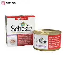 کنسرو گربه با طعم ماهی تن و بیف شسیر (Schesir Tuna and Beef with Rice) وزن 85 گرم