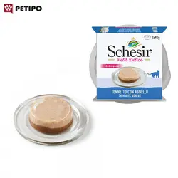 کنسرو پته گربه با طعم ماهی تن و گوشت بره شسیر (Schesir Double Mousse Tuna with Lamb) وزن 80 گرم